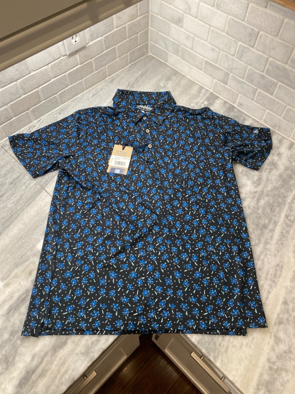 chubbies Black Polo with Blue Floral Print